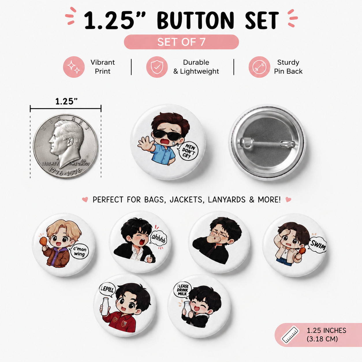 BTS "Hot Ones" Buttons Sets